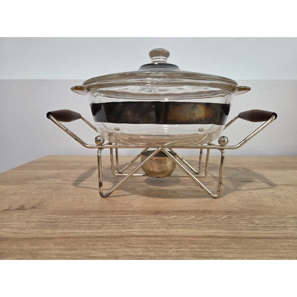 Vintage Fire King Georges Briard Silver 2 Qt Lidded Casserole Dish Candle Warmer
